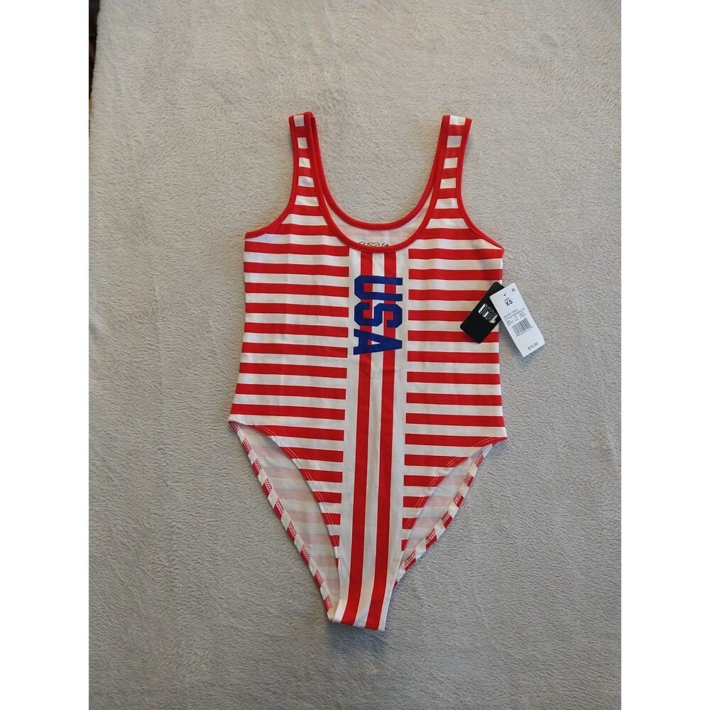 IML USA Stripes Graphic Bodysuit Swim Women's XS Isaac Morris Fashion